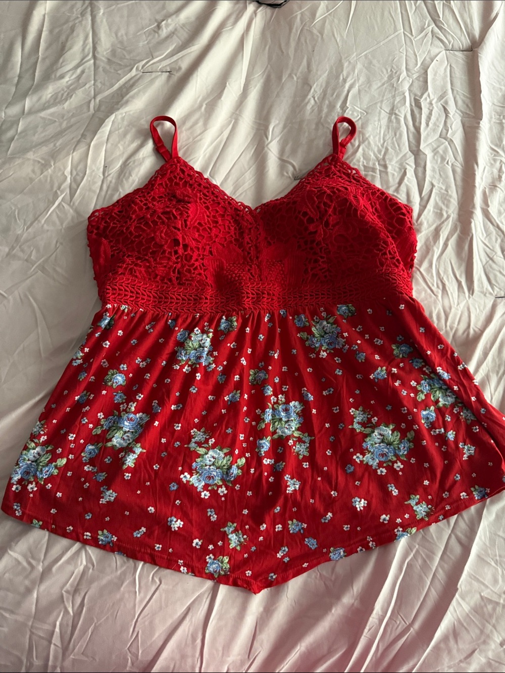 No Boundaries Red Floral Crochet Cami